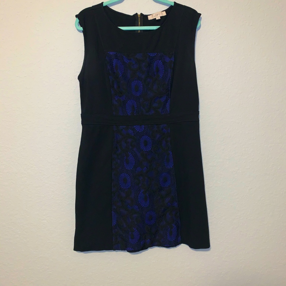 LOFT ANN TAYLOR | blue and black sheath dress